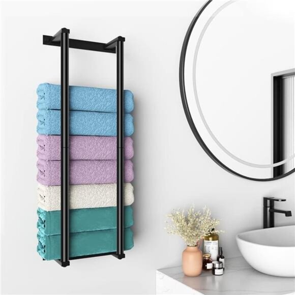 Wall Towel Rack, 2 Bar Towel Racks, Metal Bath Towel Holder, Black - Picture 1 of 8